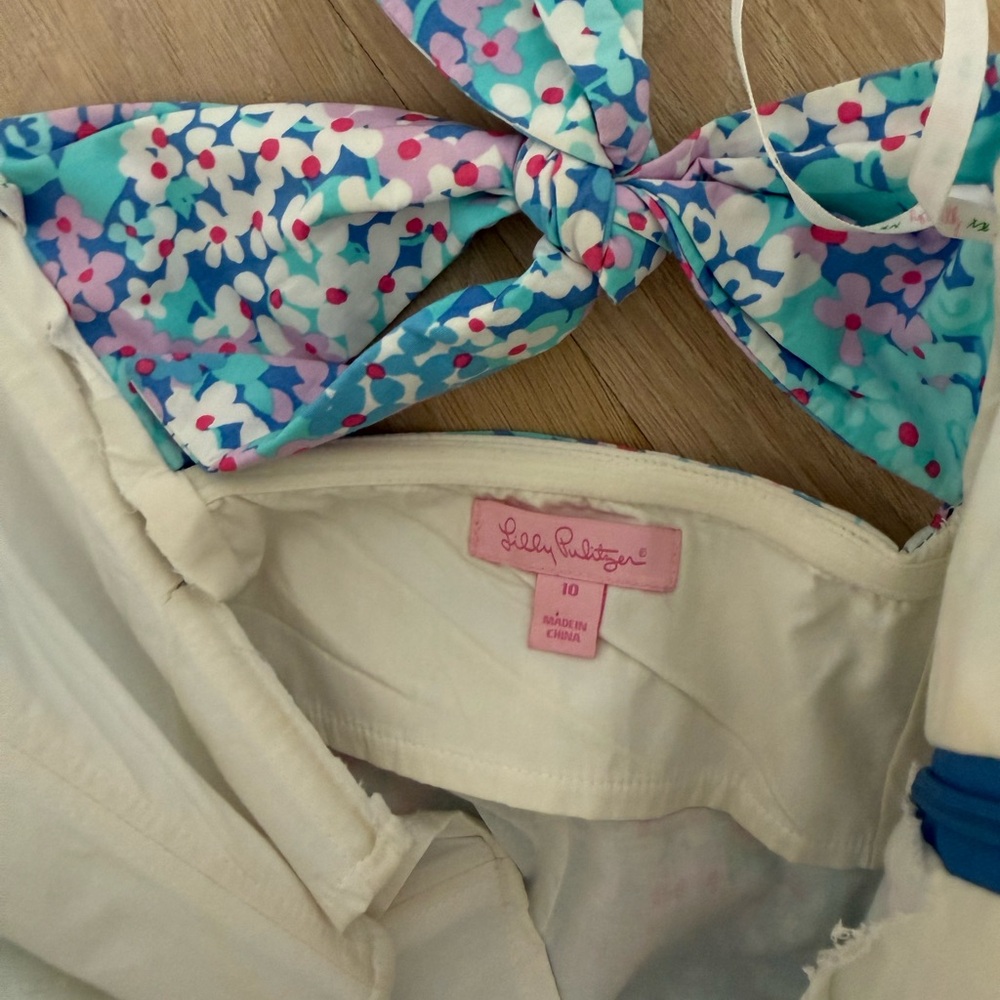 Lilly Pulitzer Strapless Floral Dress in Blue and Pink - Picture 4 of 10